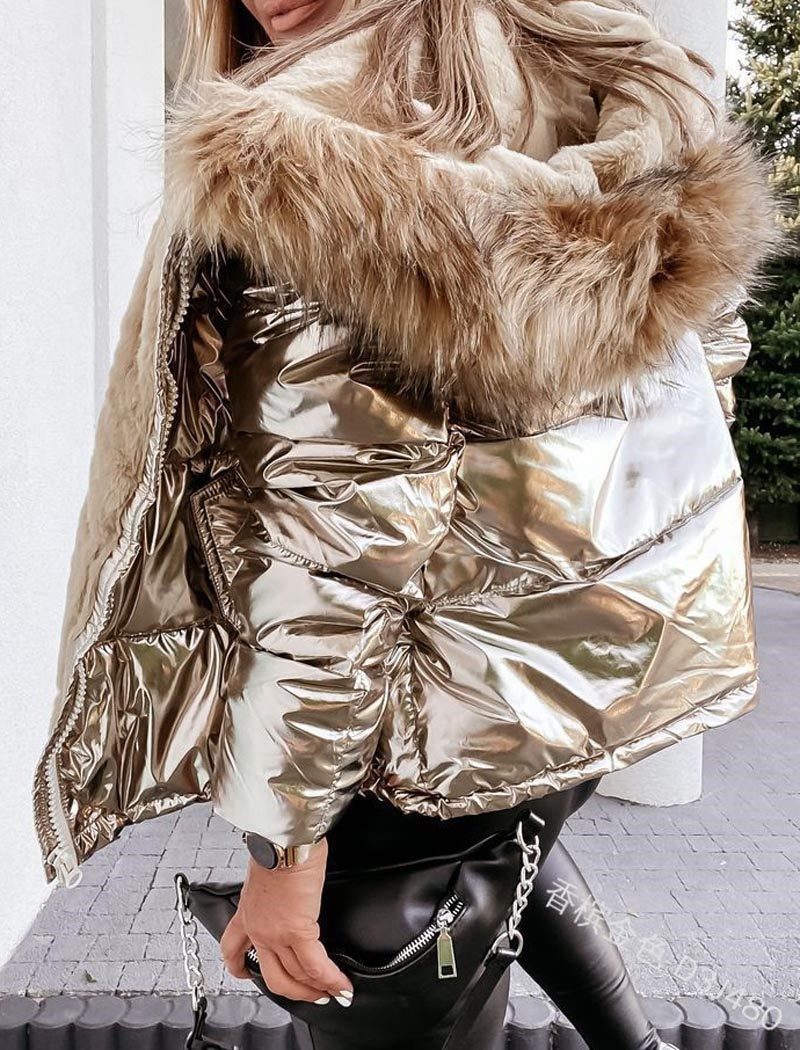 Metallic Hooded Puffer Jacket