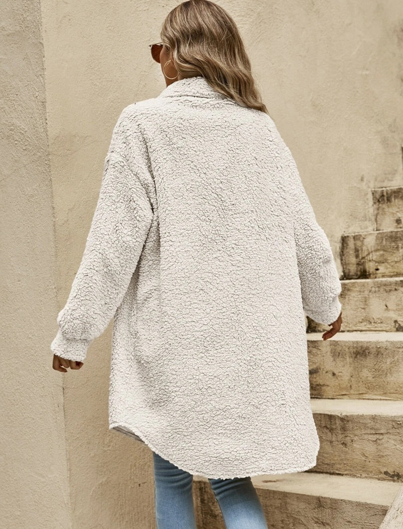 Button-Up Fuzzy Collar Coat