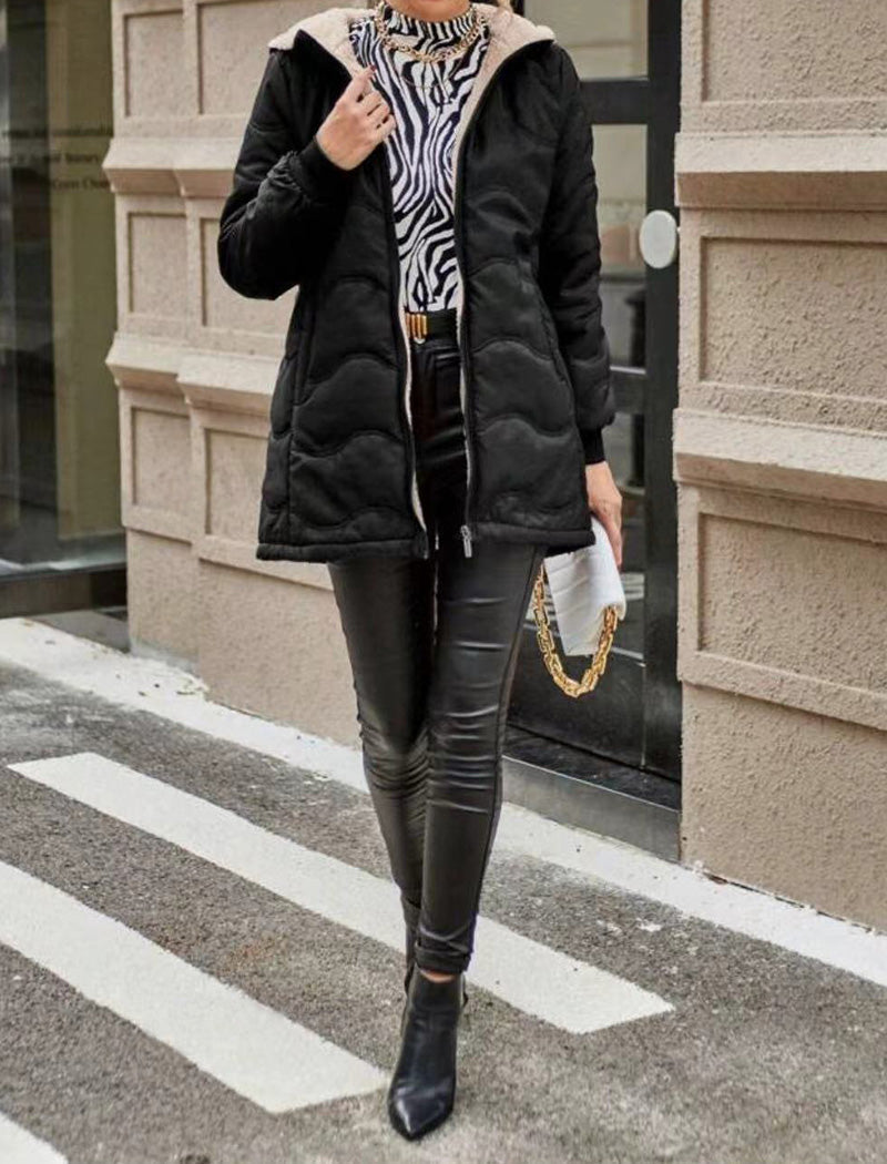 Hooded Quilted Jacket with Shearling Lining