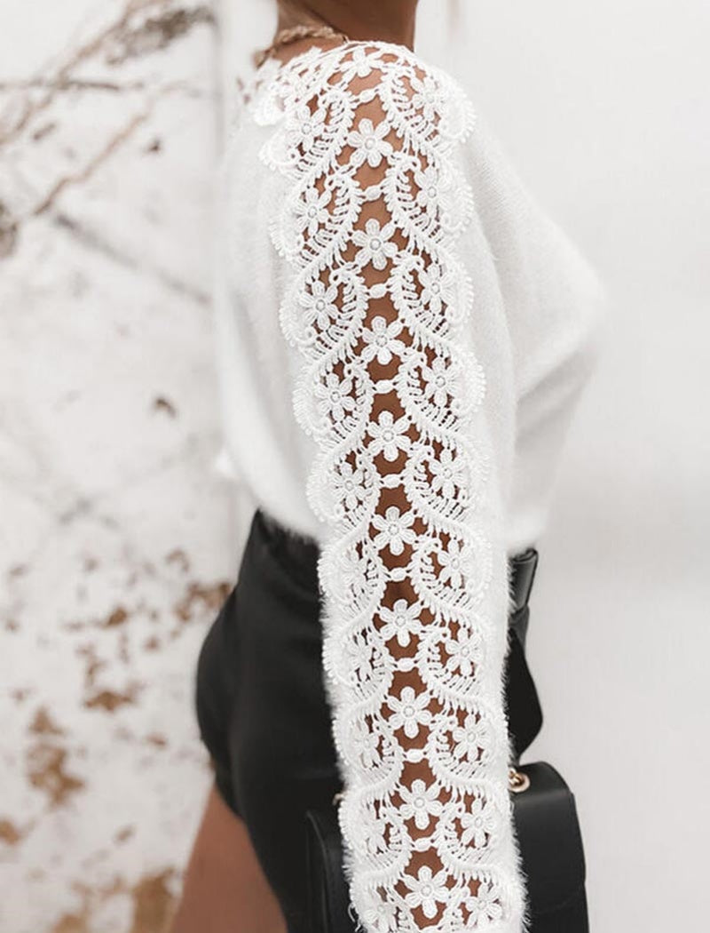 Lace Panel Knit Top with Elegant Detailing