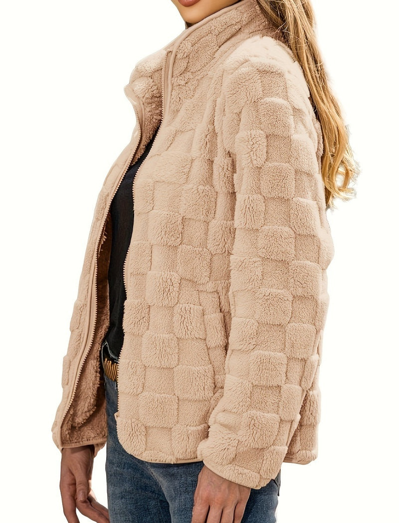 Checkered Texture Zip-Up Jacket