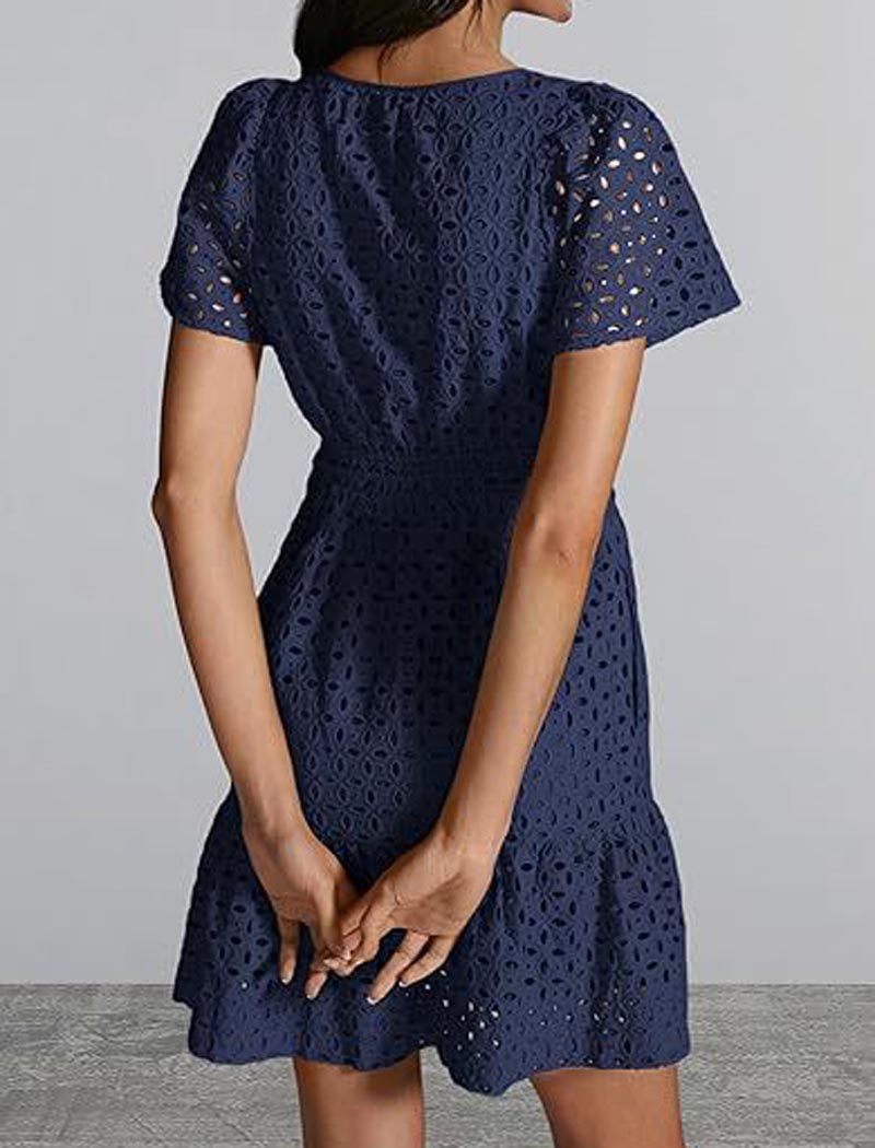 Eyelet Short-Sleeve Mini Dress