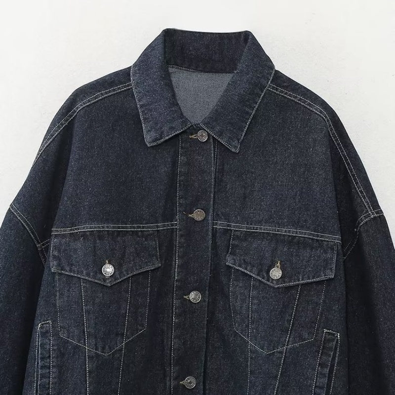 Cropped Denim Jacket with Cuffed Sleeves