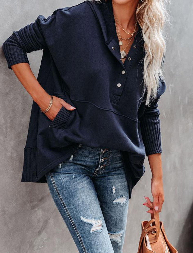 Hooded Buttoned Knit Top