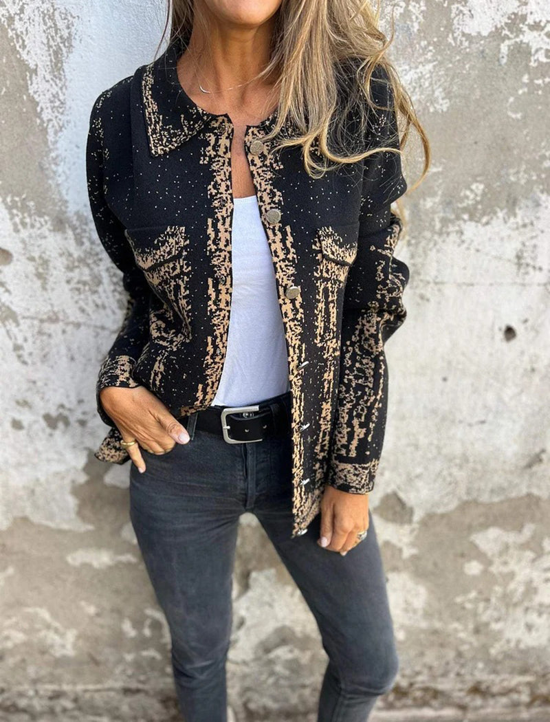 Collared Mixed-Color Metallic Button Knit Jacket