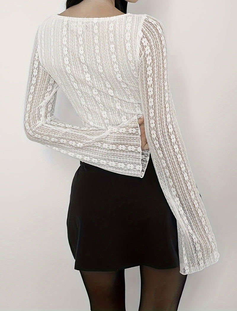 Elegant Lace Bell-Sleeve Top