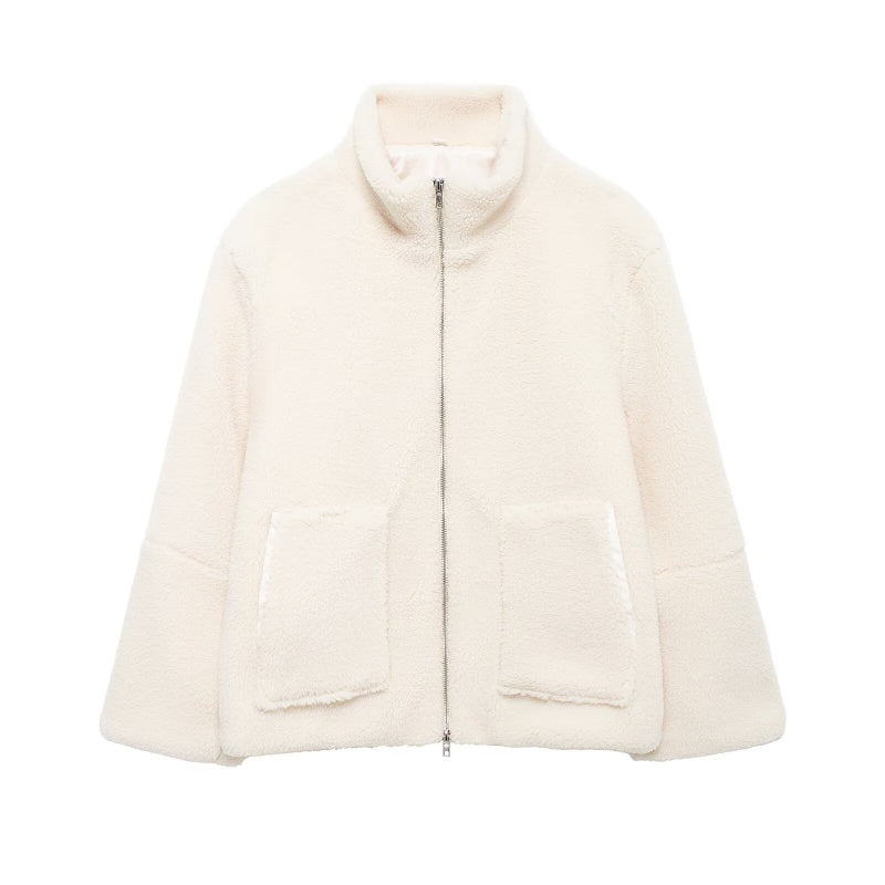 Zip-Up Teddy Jacket with Oversized Fit