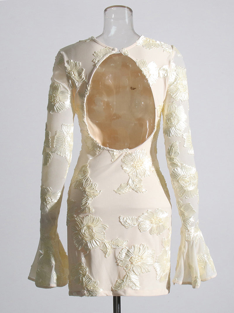 Floral Embellishment Smocked Mini Dress