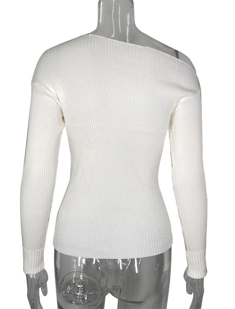 Off Shoulder Ribbed Long Sleeve Top