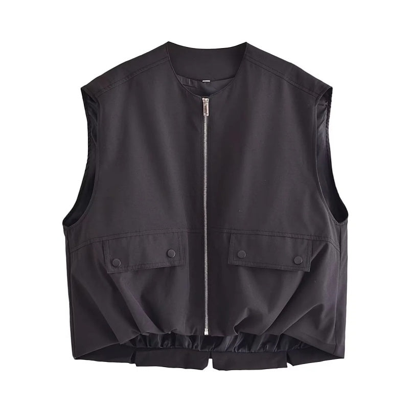 Crewneck Sleeveless Pleated Hem Tank Top