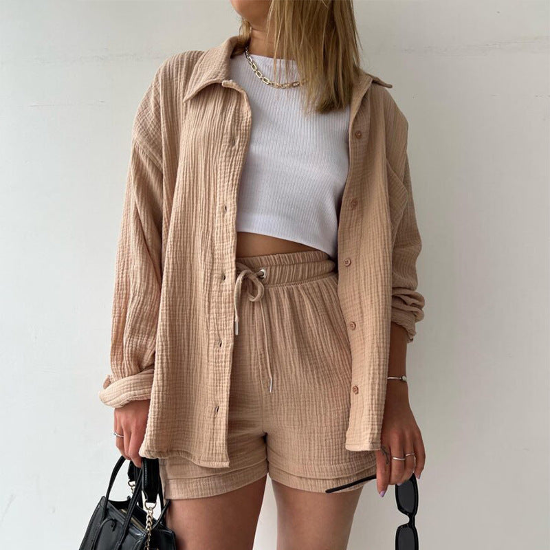Casual Shirt and Drawstring Shorts Set