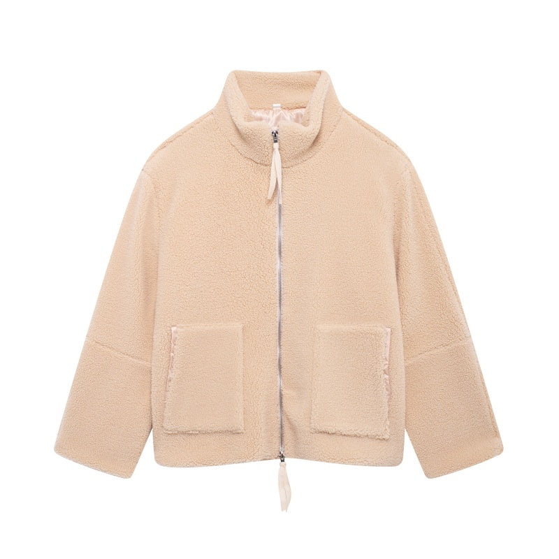 Zip-Up Teddy Jacket with Oversized Fit