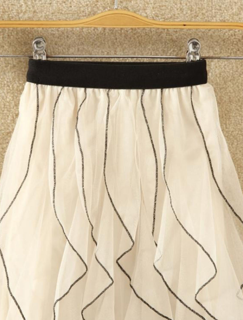 Mesh Midi Skirt with Wavy Patterns