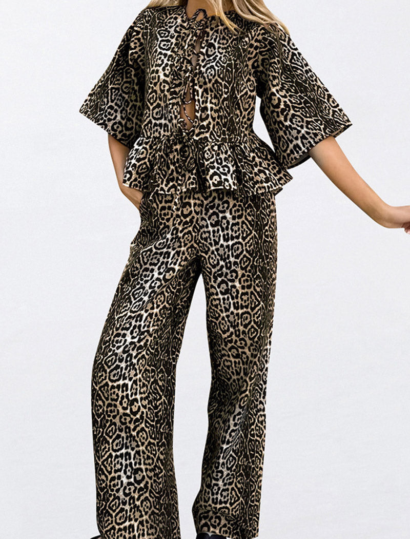 Leopard Print Top and Pants Set