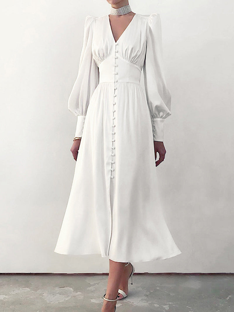Puff Sleeve Smocked Midi Dress