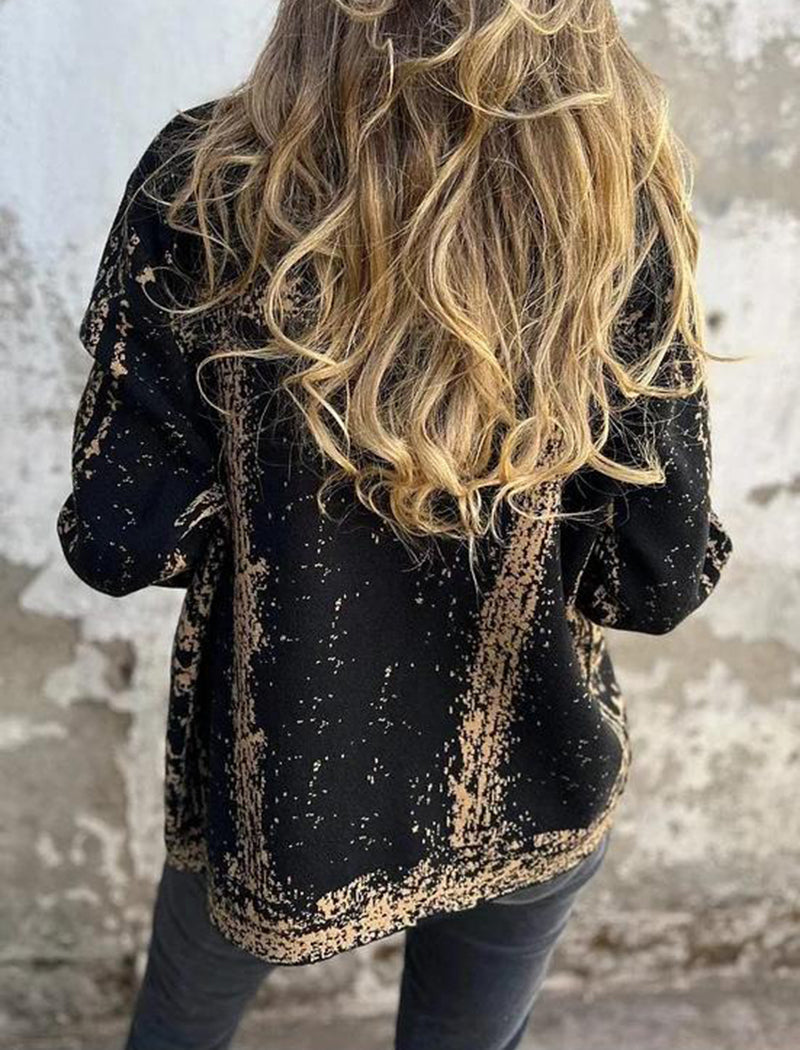 Collared Mixed-Color Metallic Button Knit Jacket