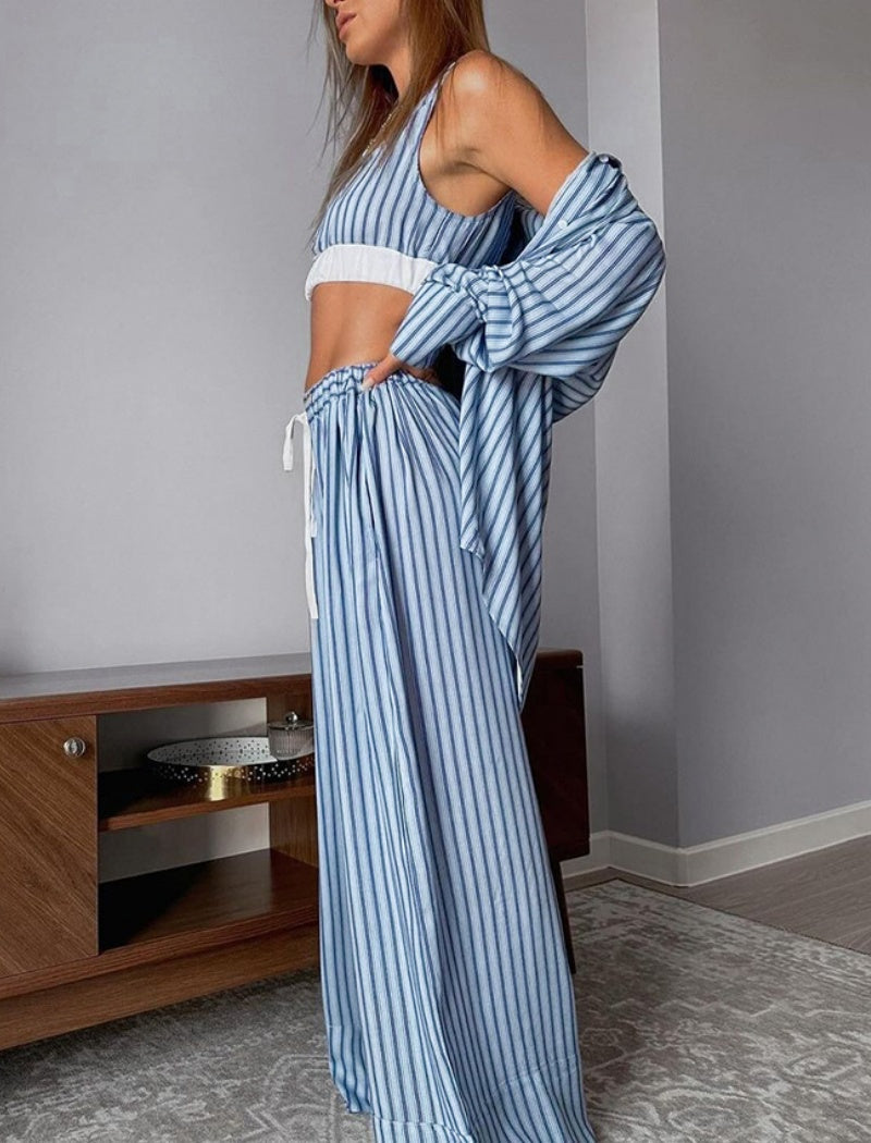 Striped Lounge Set with Wide-Leg Pants
