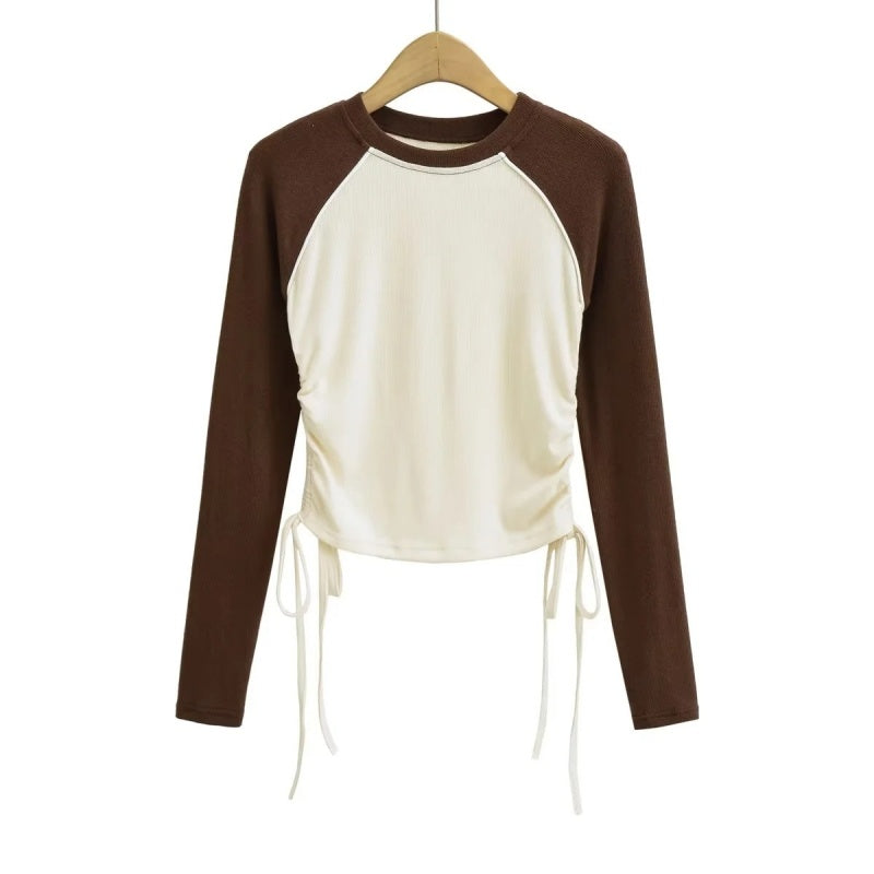Colorblock Drawstring Long Sleeve Top