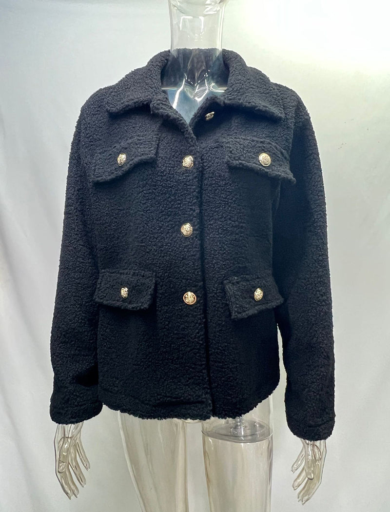 Double-Pocket Button-Up Fleece Jacket
