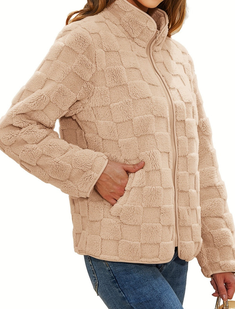 Checkered Texture Zip-Up Jacket