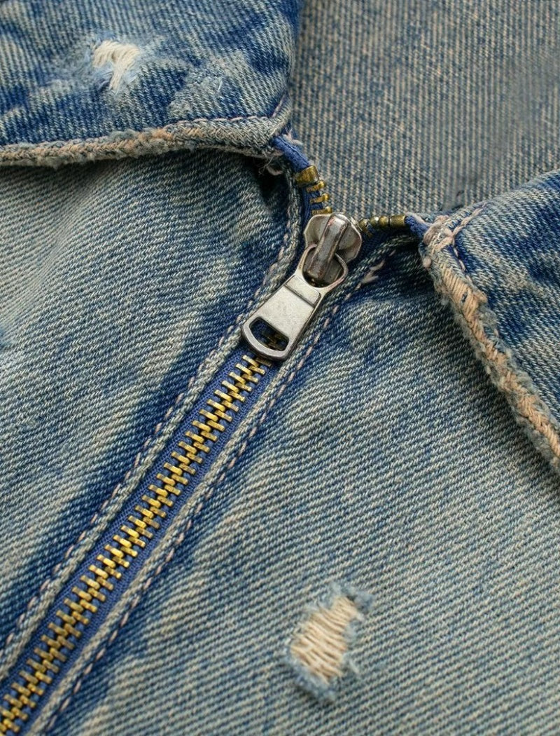Cropped Distressed Denim Jacket