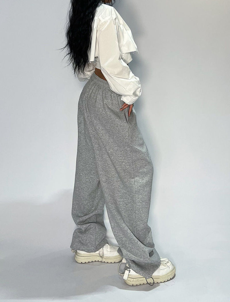 Solid Drawstring Wide-Leg Pants