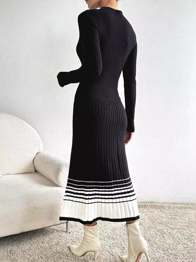 Ribbed Pleated Midi Dress