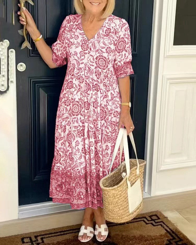 Floral Print Pleated Midi Dress