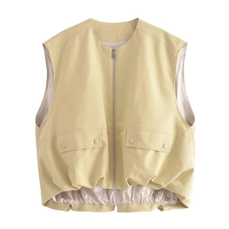 Crewneck Sleeveless Pleated Hem Tank Top