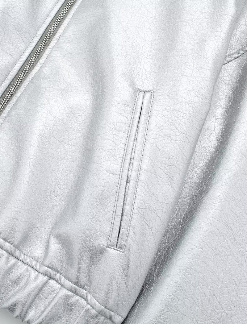 Metallic Zip-Up Cropped Bomber Jacket
