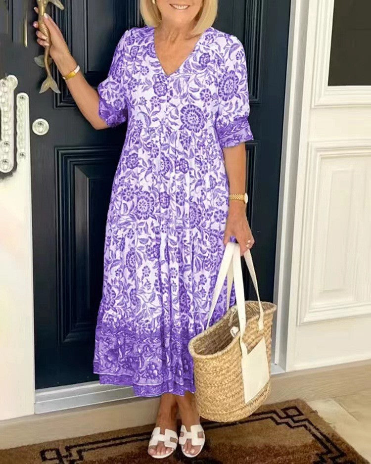 Floral Print Pleated Midi Dress
