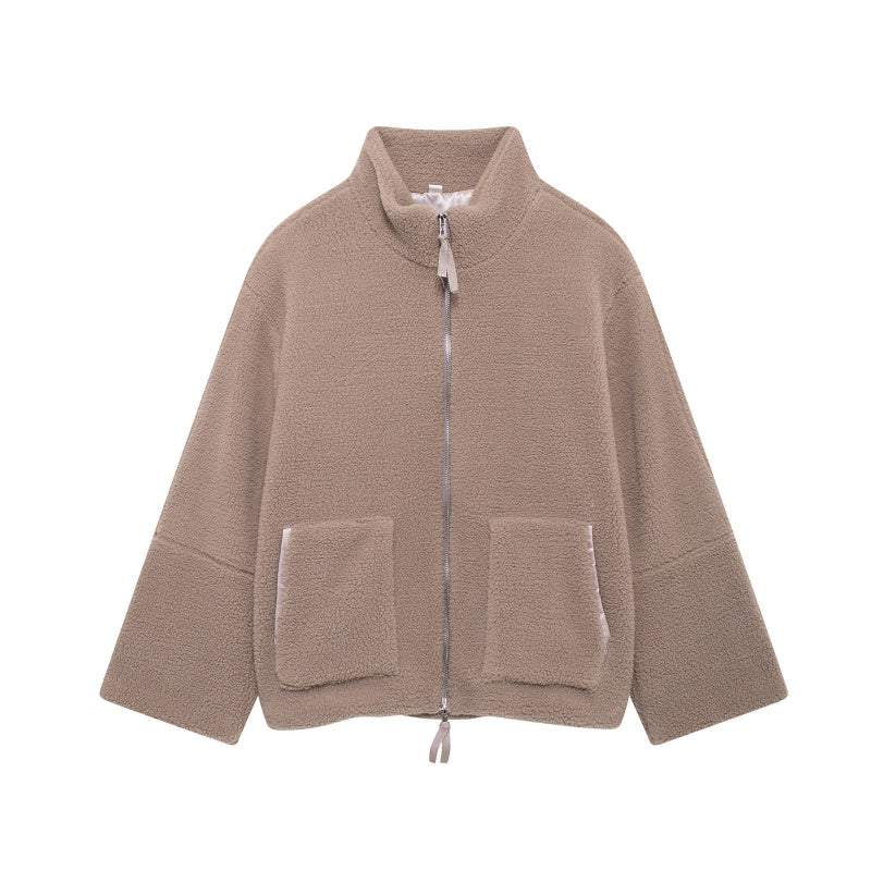 Zip-Up Teddy Jacket with Oversized Fit