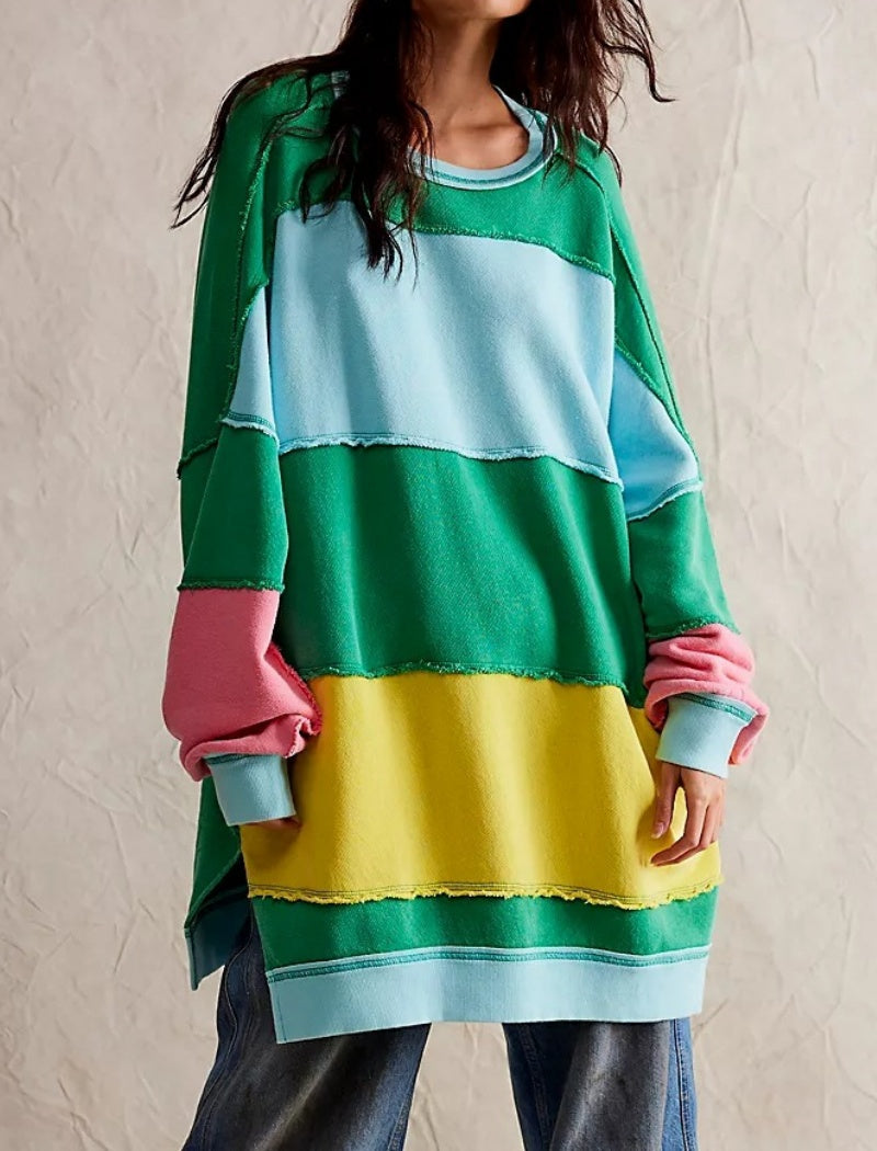 Oversized Striped Colorblock Top