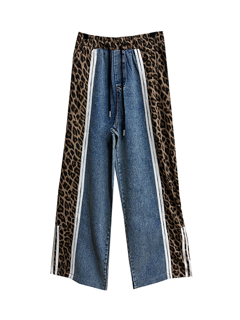 Leopard Print Patchwork Drawstring Pants