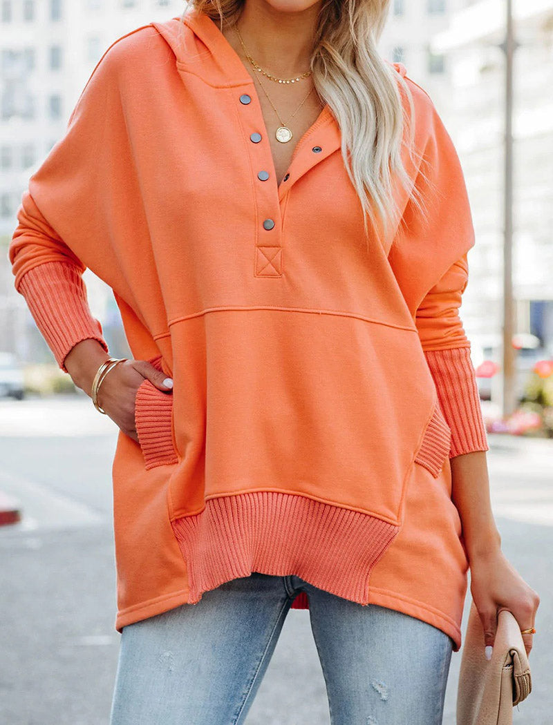 Hooded Buttoned Knit Top