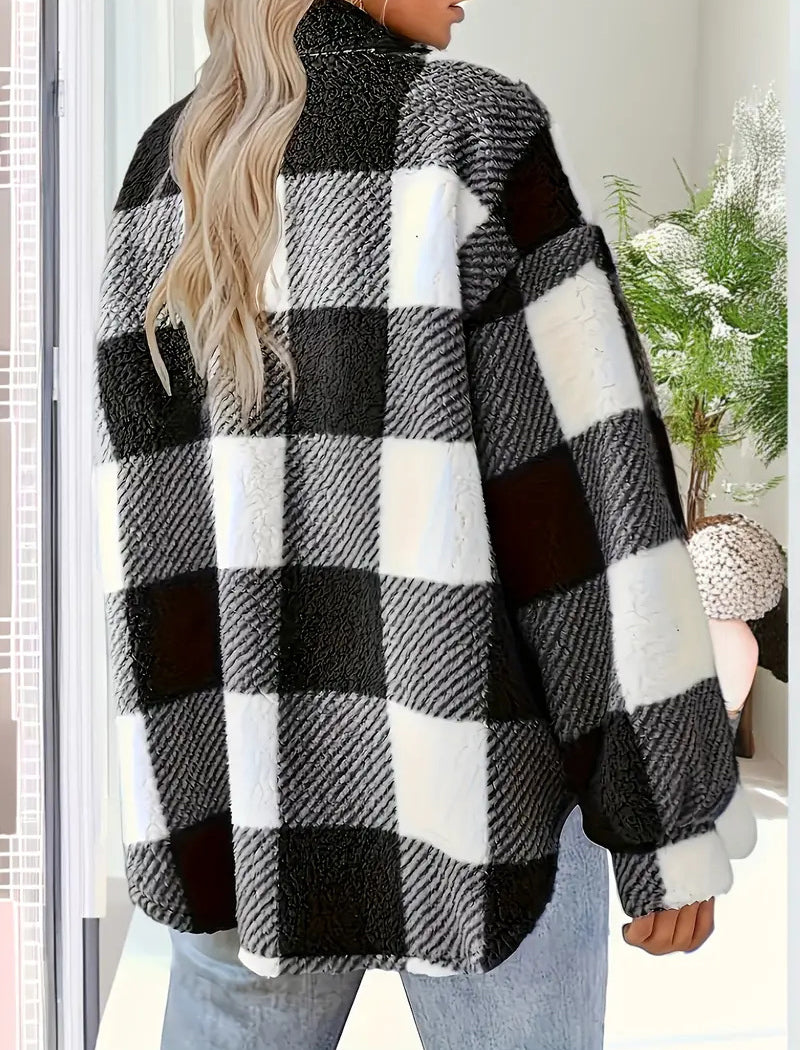 Plaid Button-Up Sherpa Jacket