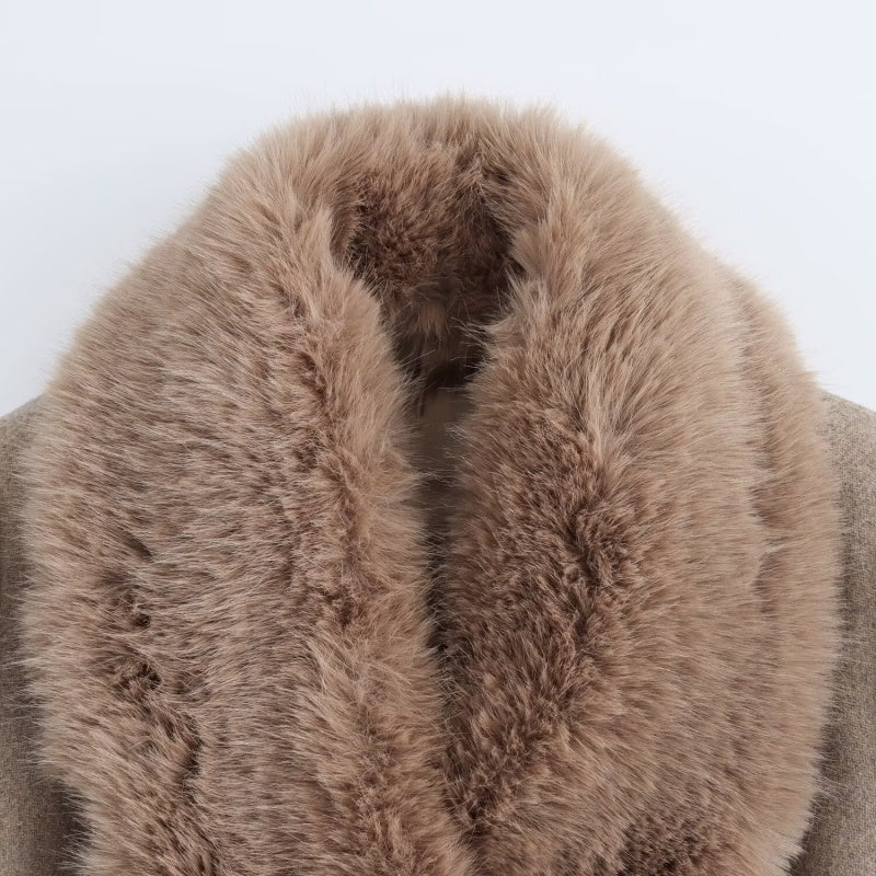 Longline Coat with Faux Fur Collar