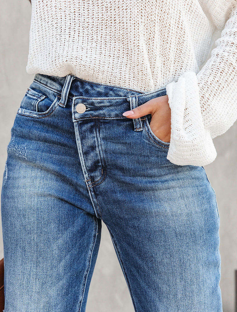 Casual Washed Straight-leg Denim Pants