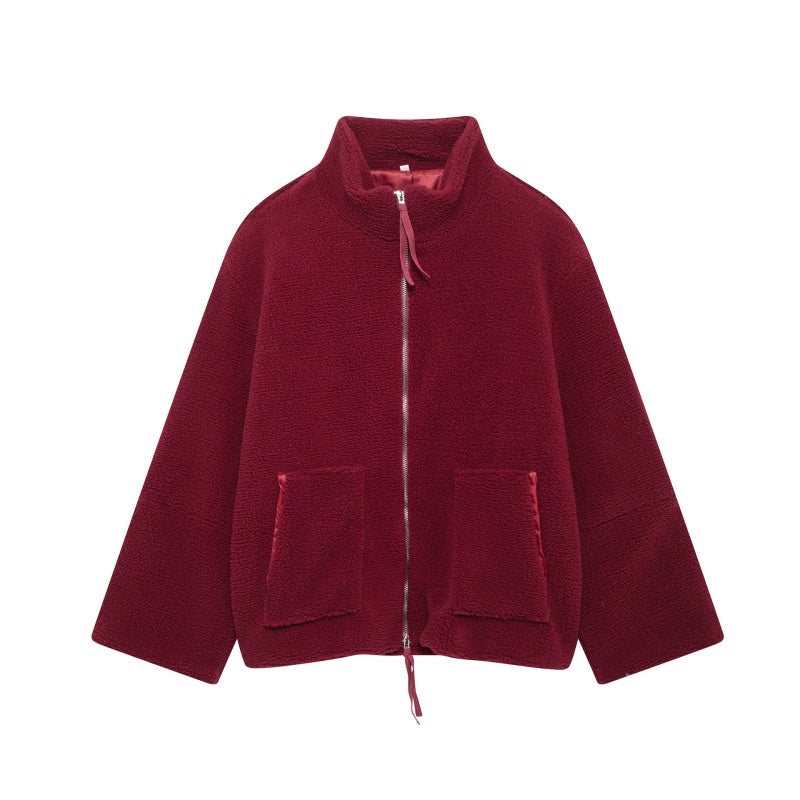 Zip-Up Teddy Jacket with Oversized Fit