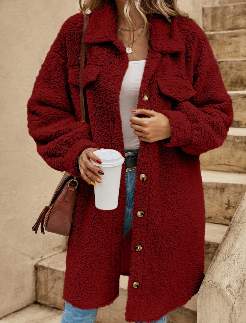 Button-Up Fuzzy Collar Coat