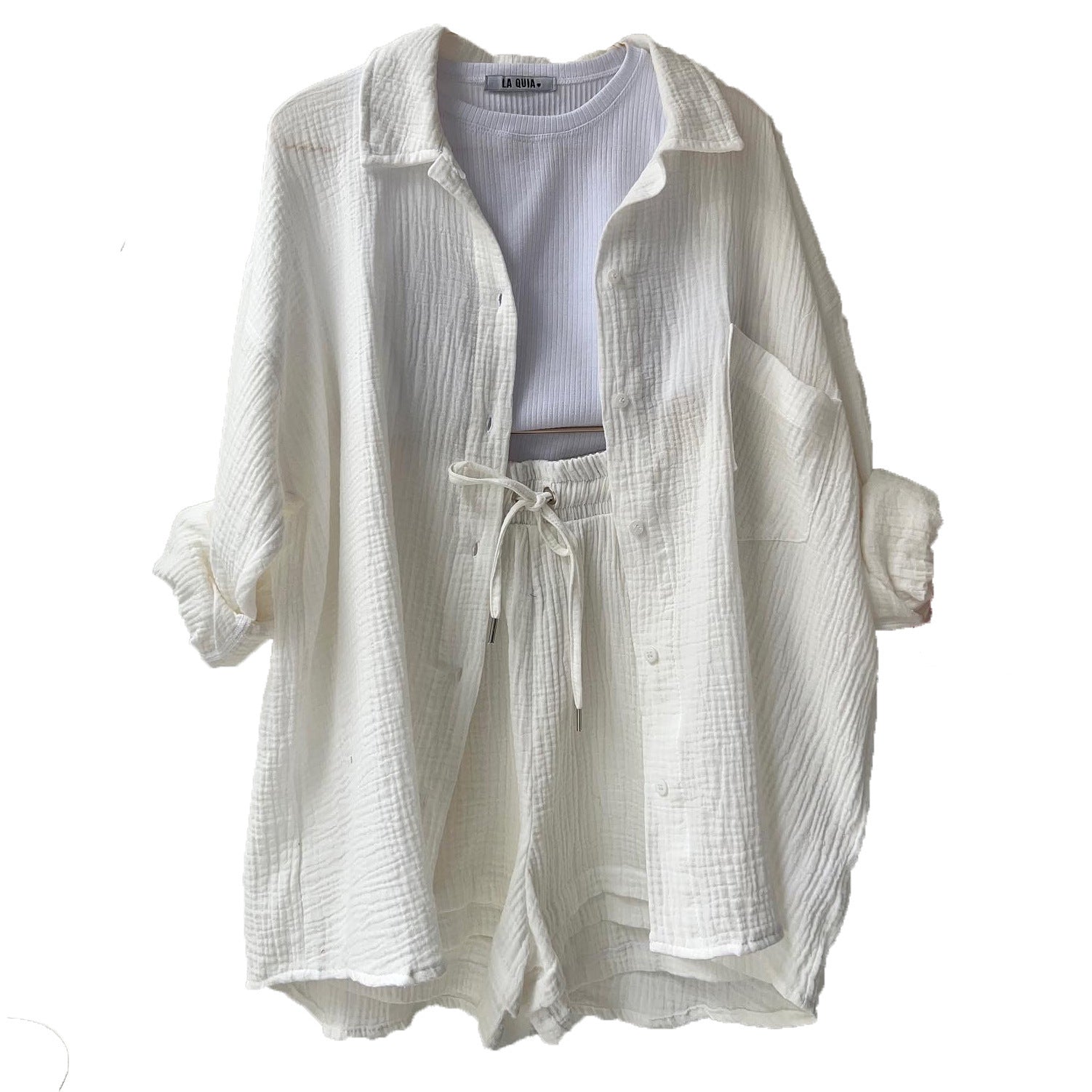 Casual Shirt and Drawstring Shorts Set