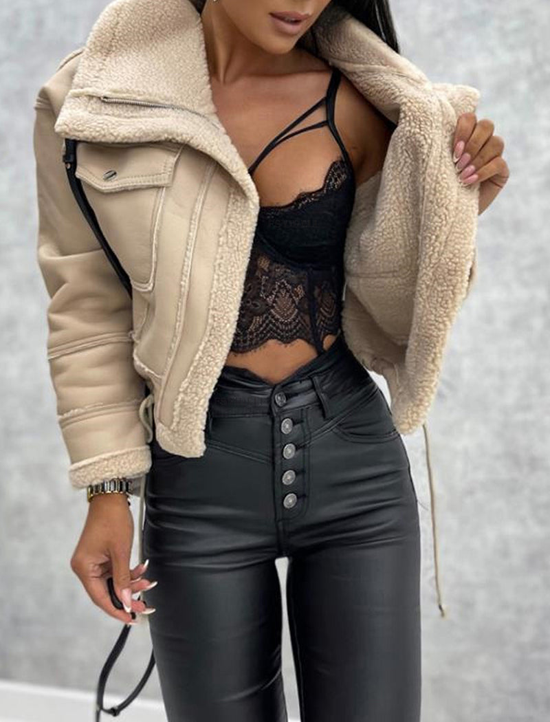 Faux Leather Sherpa-Lined Jacket