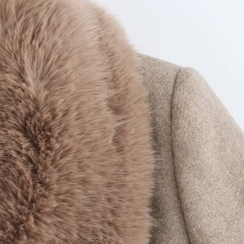 Longline Coat with Faux Fur Collar