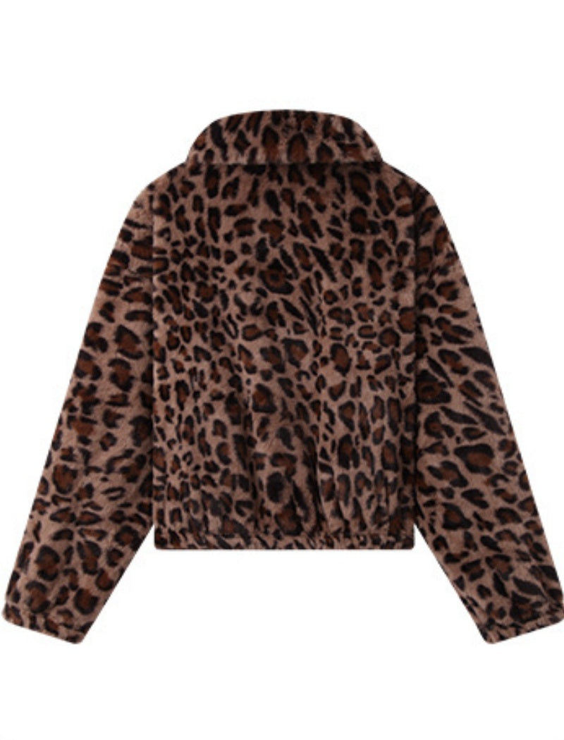 Cropped Animal Print Faux Fur Jacket