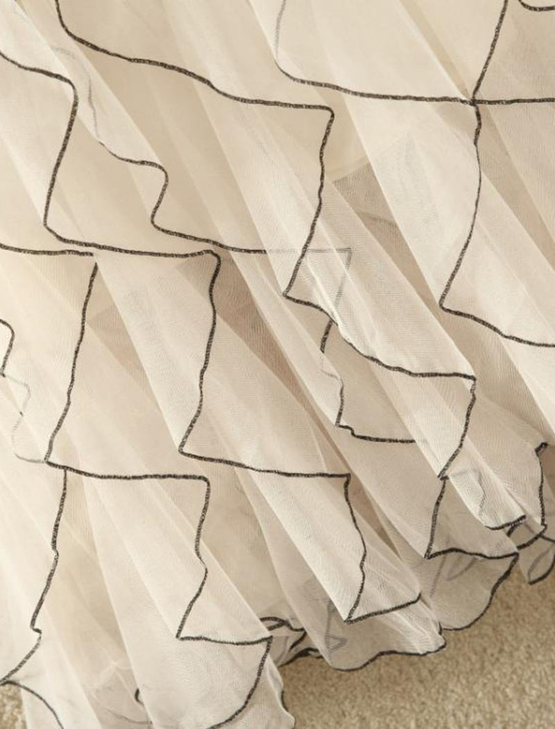 Mesh Midi Skirt with Wavy Patterns