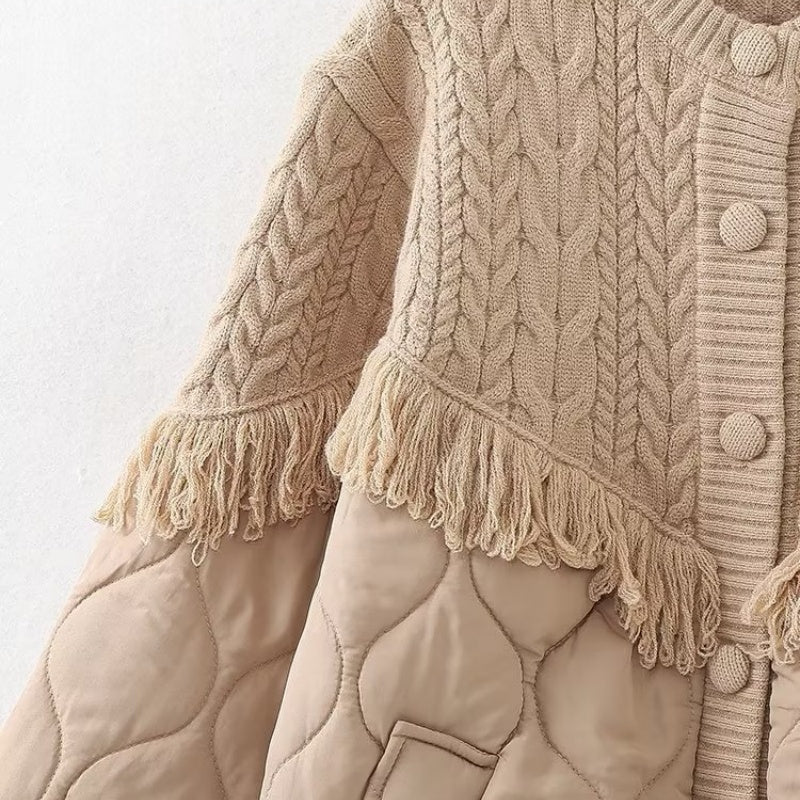 Quilted Knit Jacket with Fringe