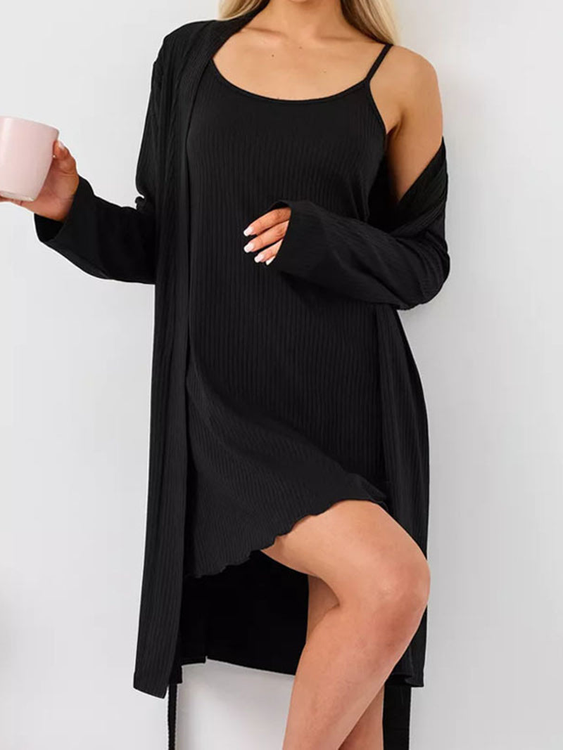 Ribbed Knit Cardigan and Cami Dress Set