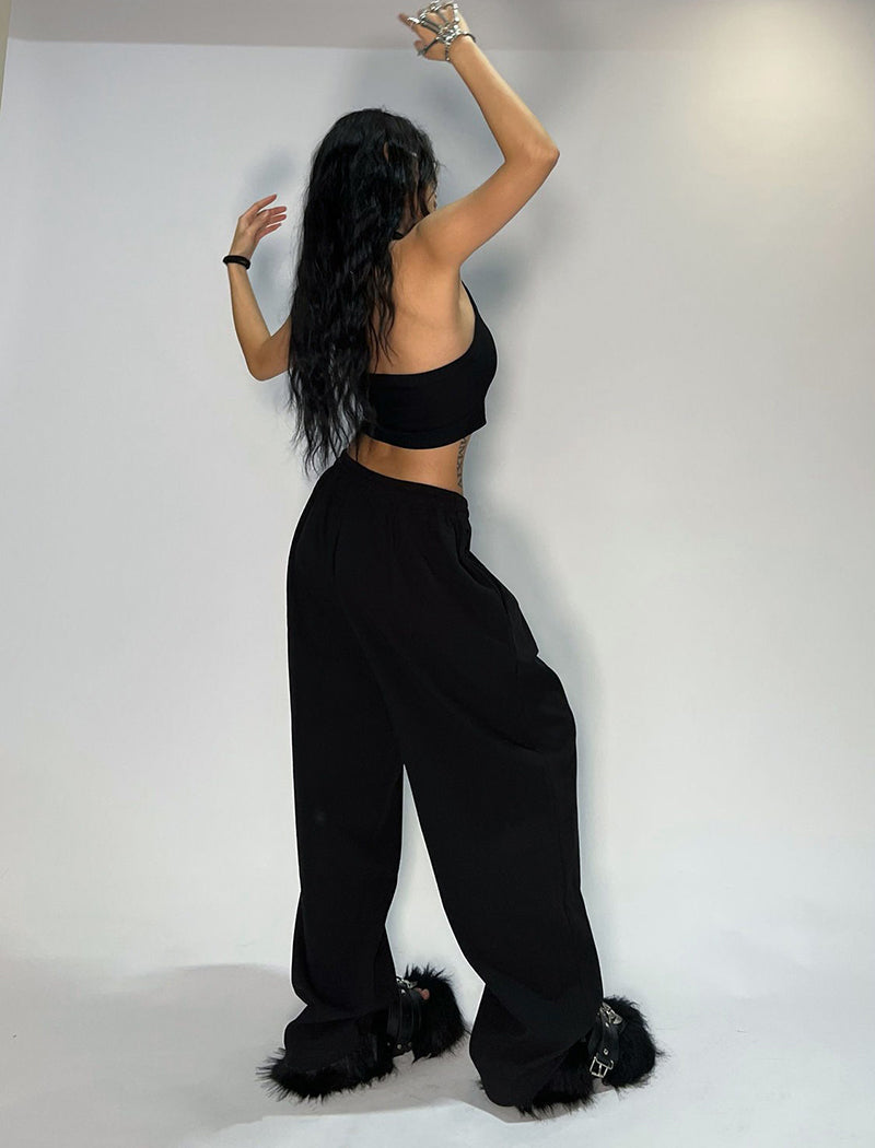 Solid Drawstring Wide-Leg Pants