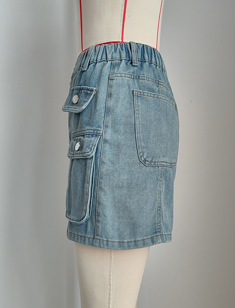 High-Waist Utility Pocket Denim Skirt