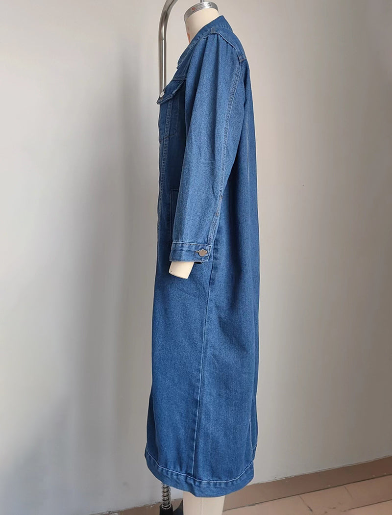 Longline Button-Up Denim Coat
